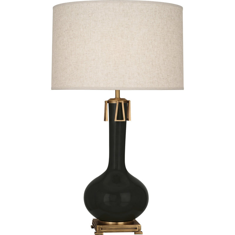 Robert Abbey OS992 One Light Table Lamp, Obsidian Glazed Ceramic w/Aged Brass