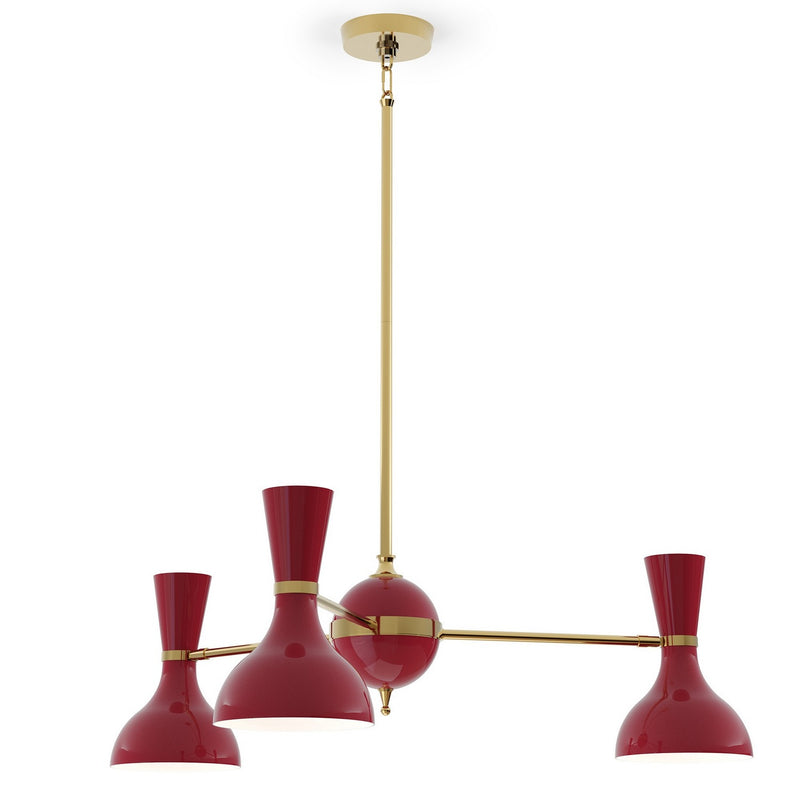 Robert Abbey OX03OX Three Light Chandelier, Modern Brass w/Oxblood Painted