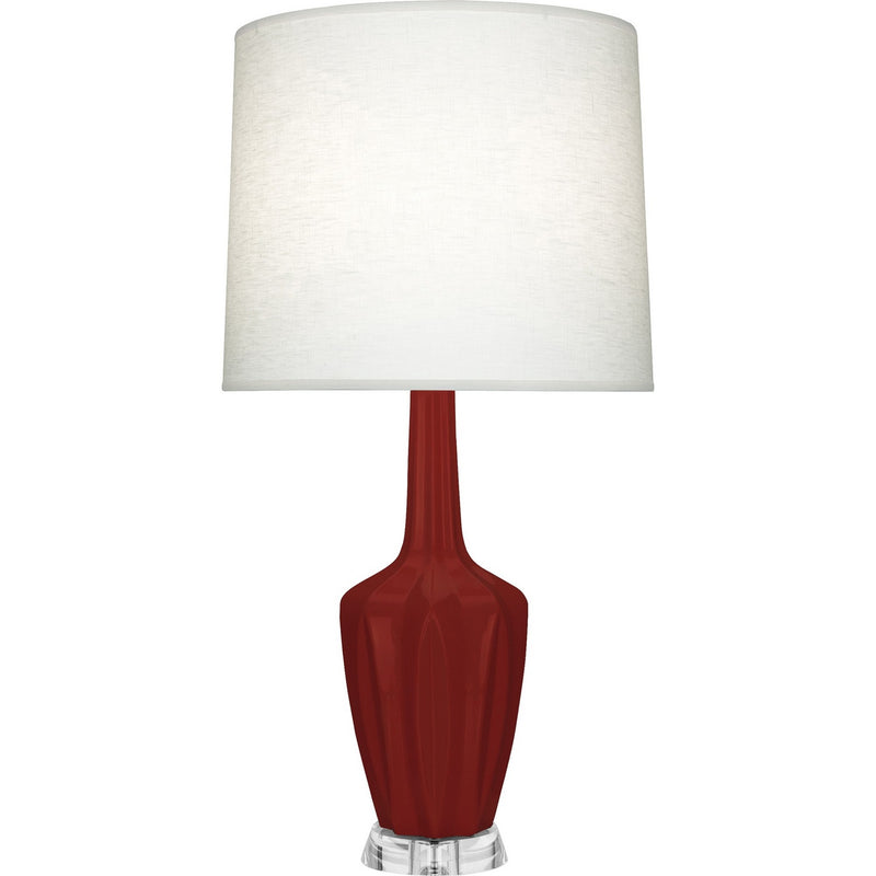 Robert Abbey OX37 One Light Table Lamp, Oxblood Glazed Ceramic w/Polished Nickel