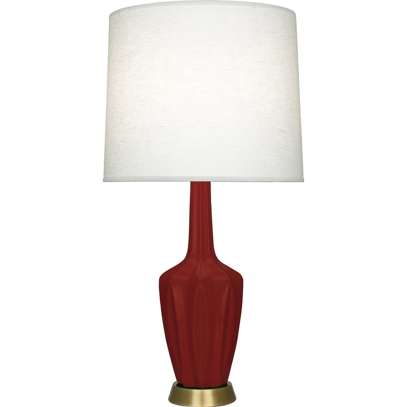 Robert Abbey OX38 One Light Table Lamp, Oxblood Glazed Ceramic w/Warm Brass