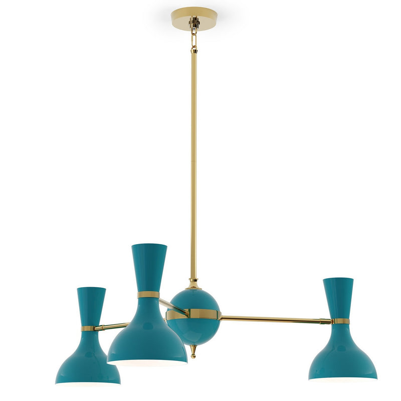 Robert Abbey PC03PC Three Light Chandelier, Modern Brass w/Peacock Painted