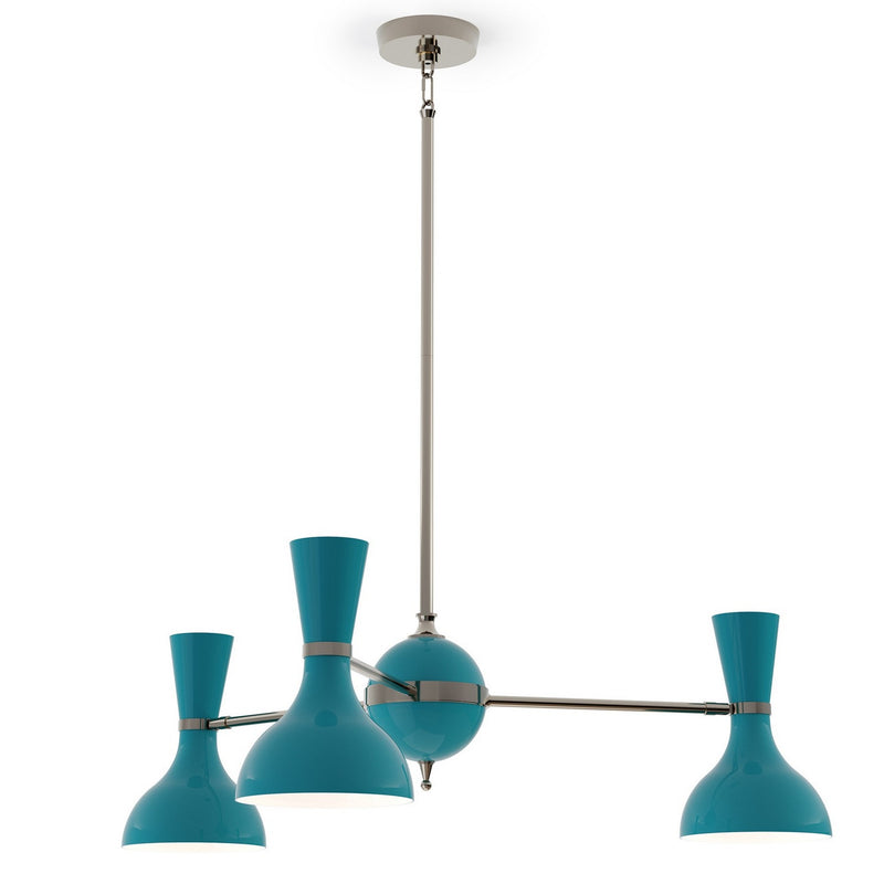 Robert Abbey PC04PC Three Light Chandelier, Polished Nickel w/Peacock Painted