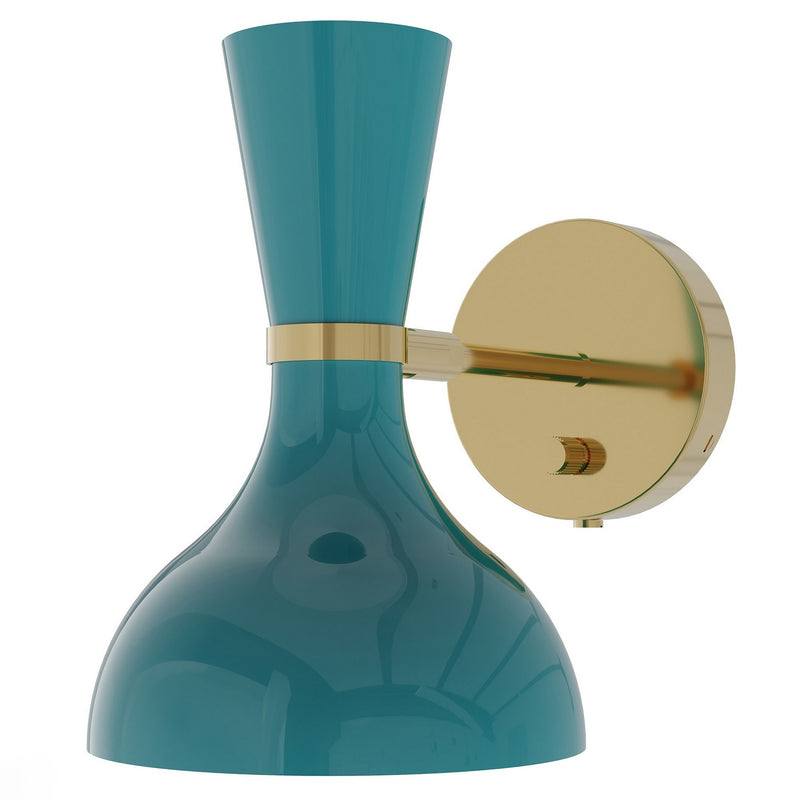 Robert Abbey PC05PC One Light Wall Sconce, Modern Brass w/Peacock Painted