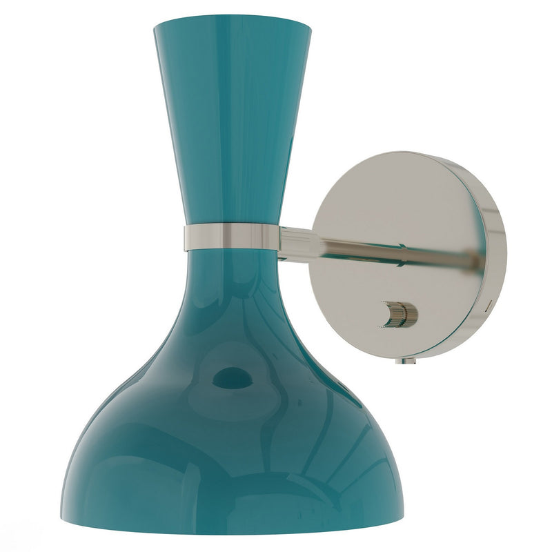 Robert Abbey PC06PC One Light Wall Sconce, Polished Nickel w/Peacock Painted