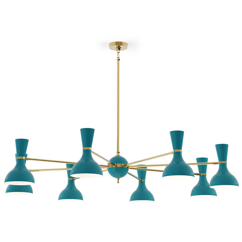 Robert Abbey PC08PC Eight Light Chandelier, Modern Brass w/Peacock Painted