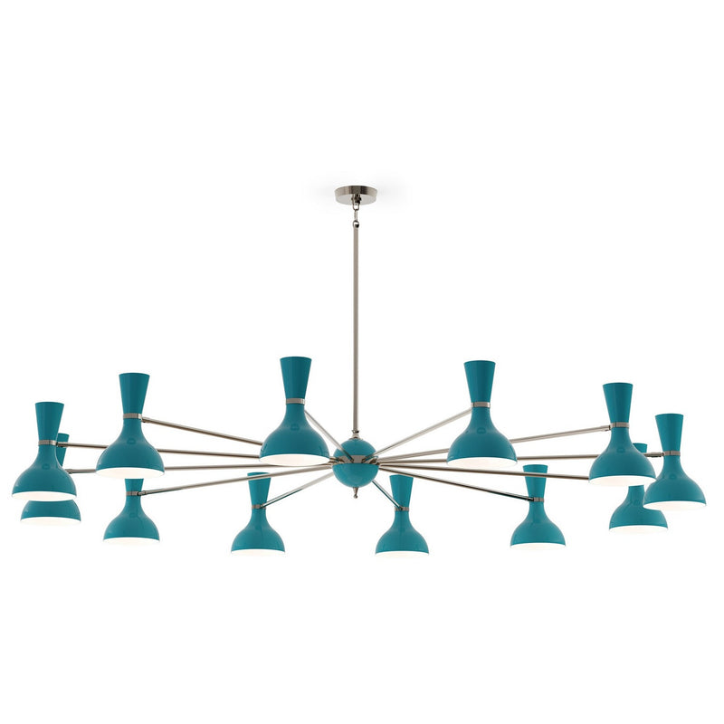 Robert Abbey PC13PC 12 Light Chandelier, Polished Nickel w/Peacock Painted
