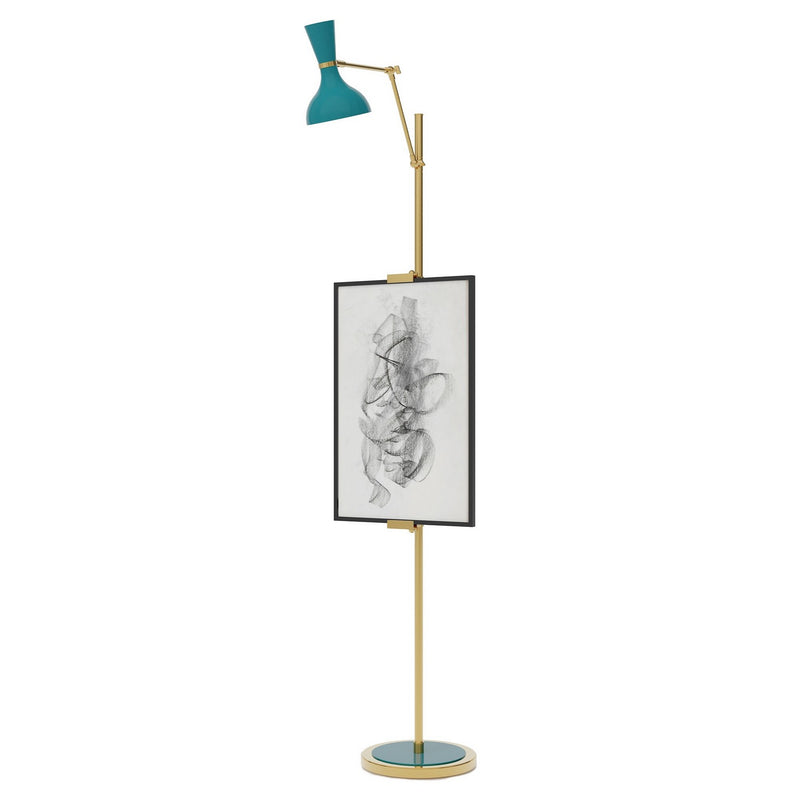 Robert Abbey PC16PC One Light Floor Easel, Modern Brass w/Peacock Painted