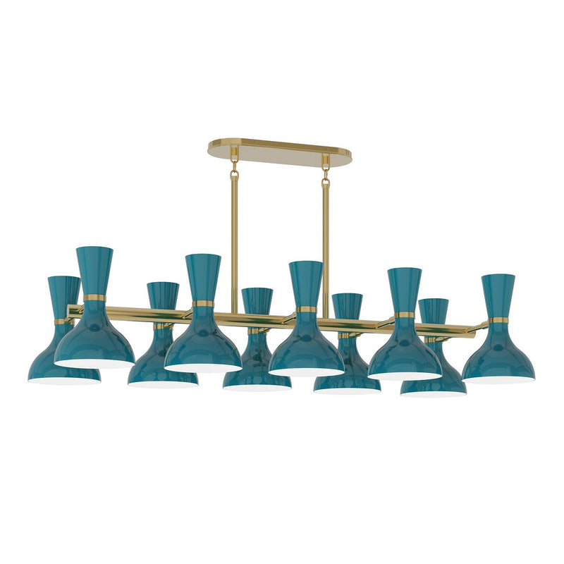 Robert Abbey PC20PC Ten Light Chandelier, Modern Brass w/Peacock Painted
