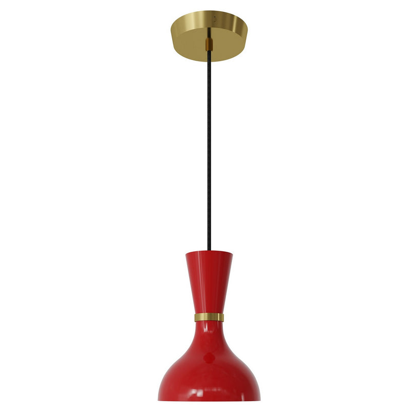 Robert Abbey RR01RR One Light Pendant, Modern Brass w/Ruby Red Painted