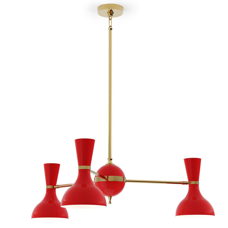 Robert Abbey RR03RR Three Light Chandelier, Modern Brass w/Ruby Red Painted