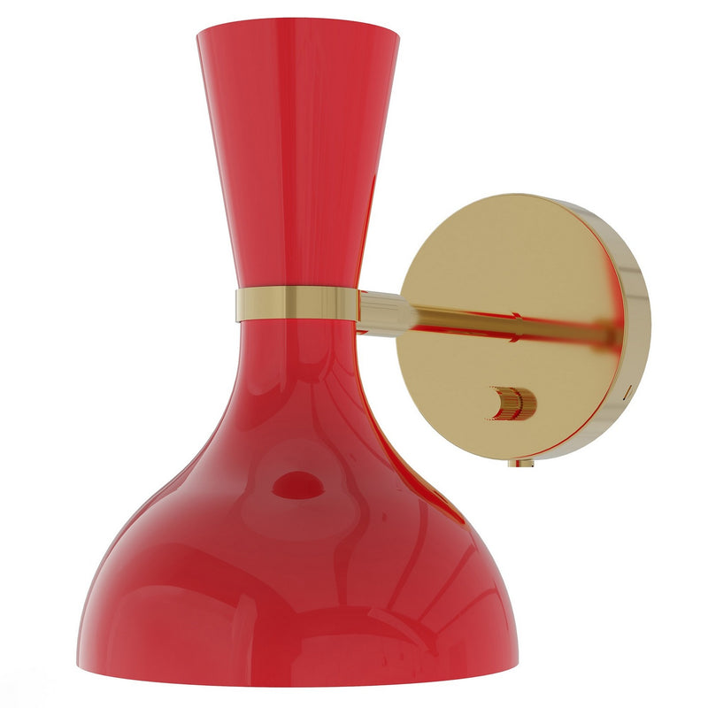Robert Abbey RR05RR One Light Wall Sconce, Modern Brass w/Ruby Red Painted