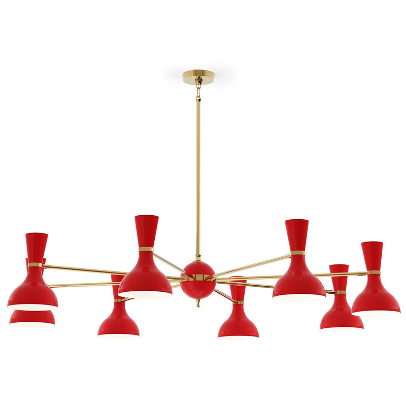 Robert Abbey RR08RR Eight Light Chandelier, Modern Brass w/Ruby Red Painted