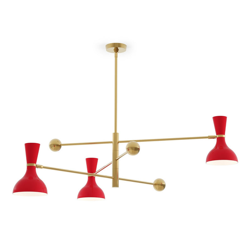 Robert Abbey RR10RR Three Light Pendant, Modern Brass w/Ruby Red Painted