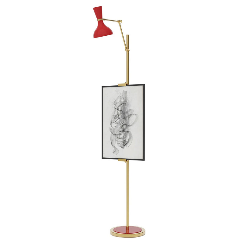 Robert Abbey RR16RR One Light Floor Easel, Modern Brass w/Ruby Red Painted