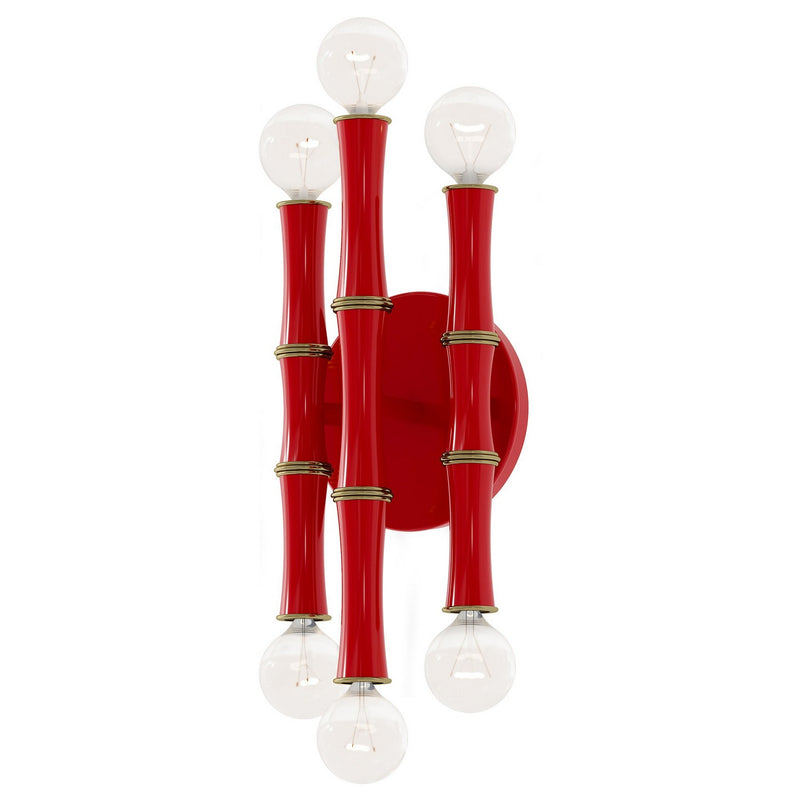 Robert Abbey RR75 Six Light Wall Sconce, Ruby Red w/Modern Brass