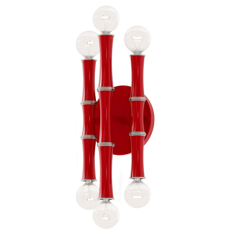 Robert Abbey RR76 Six Light Wall Sconce, Ruby Red w/Polished Nickel