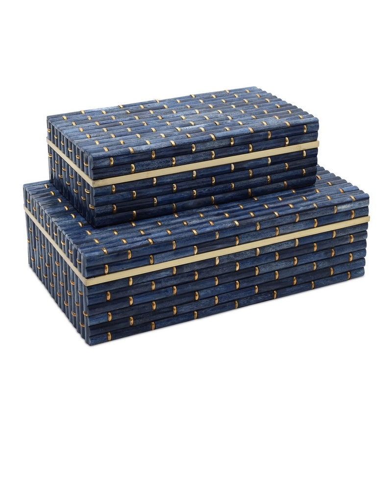 Currey and Company 1200-1060 Box Set of 2, Blue/Brass