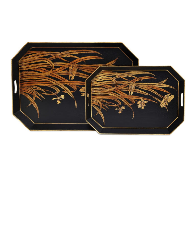 Currey and Company 1200-1063 Tray Set of 2, Black/Gold