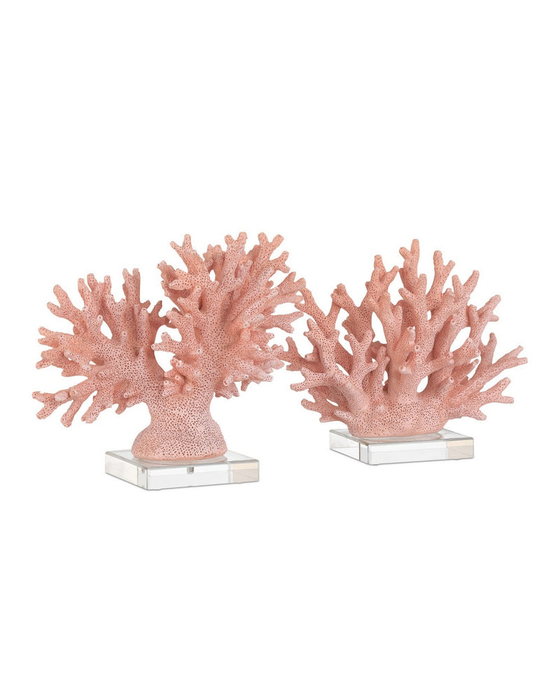 Currey and Company 1200-1082 Coral Set of 2, Coral/Clear