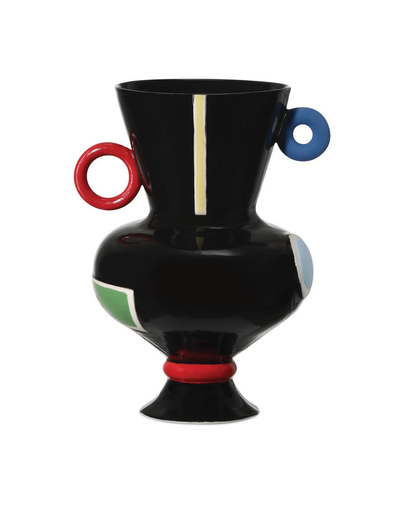 Currey and Company 1200-1091 Vase, Black/Green/Red/Yellow/Orange