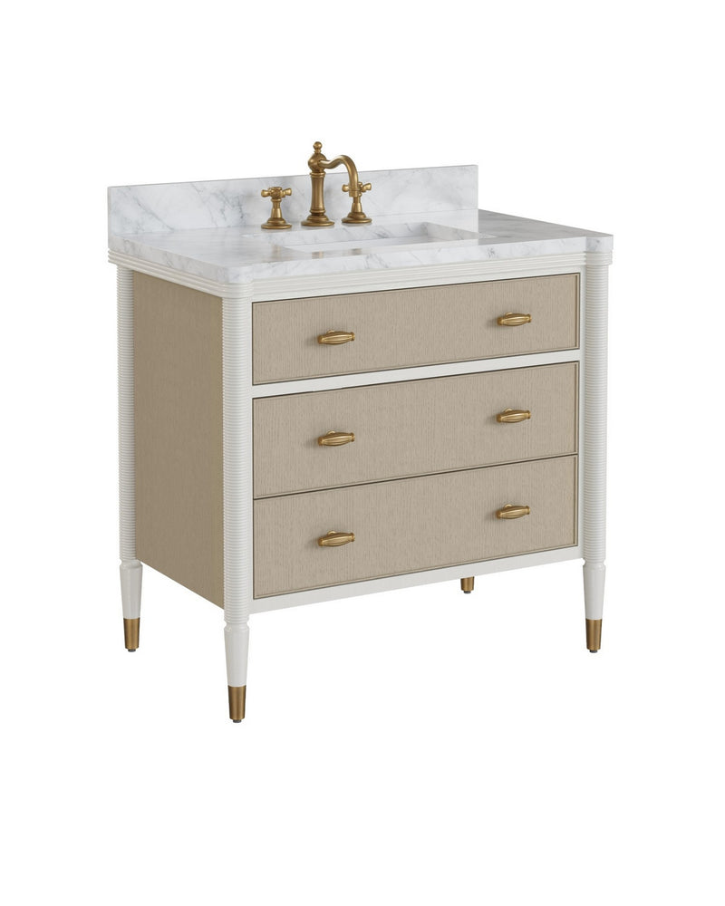 Currey and Company 3800-0018 Vanity with Rectangular Undermount Sink, Off-White/Fog/Natural/White/Polished Brass