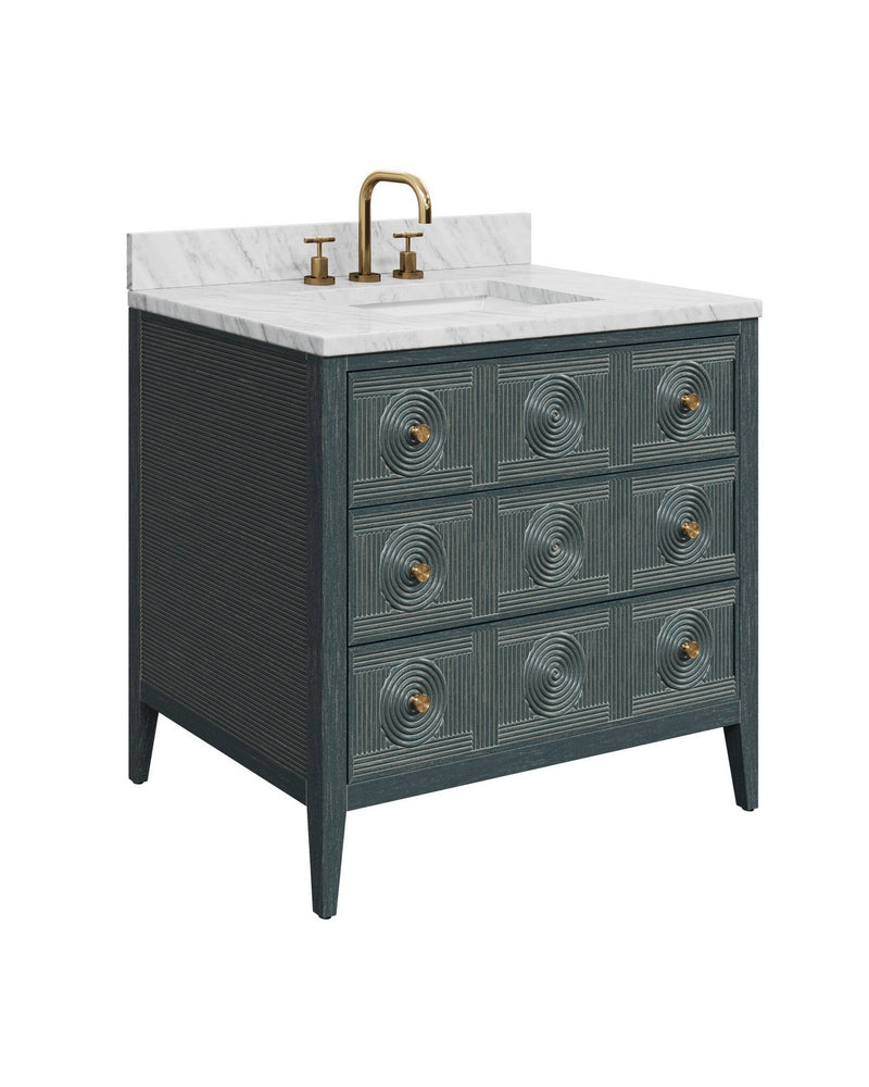 Currey and Company 3800-0019 Vanity with Rectangular Undermount Sink, Vintage Navy/Natural/White/Brushed Brass/Polished Nickel