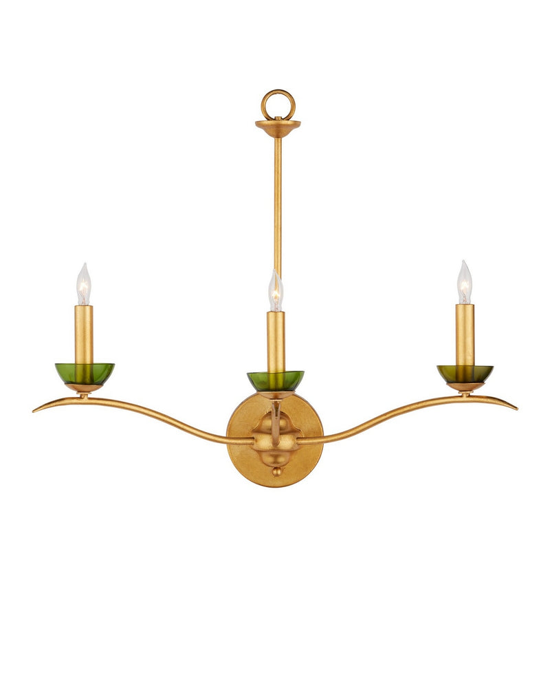 Currey and Company 5000-0288 Three Light Wall Sconce, Contemporary Gold Leaf/Green