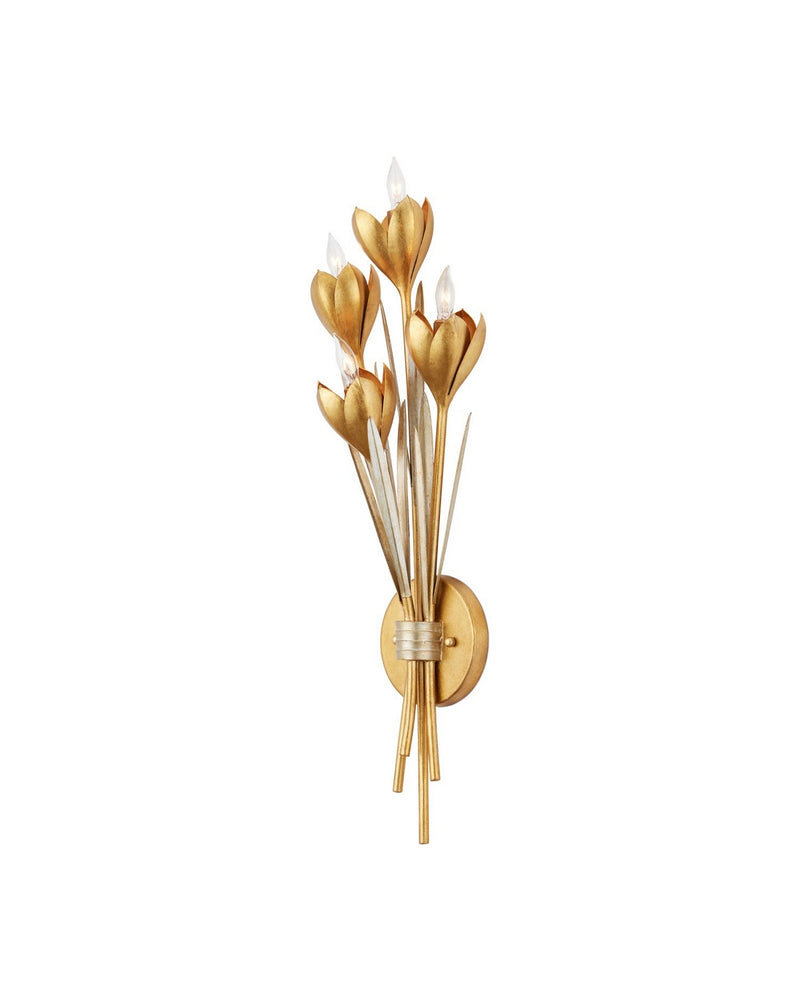 Currey and Company 5000-0289 Four Light Wall Sconce, Contemporary Gold Leaf/Contemporary Gold/Contemporary Silver Leaf