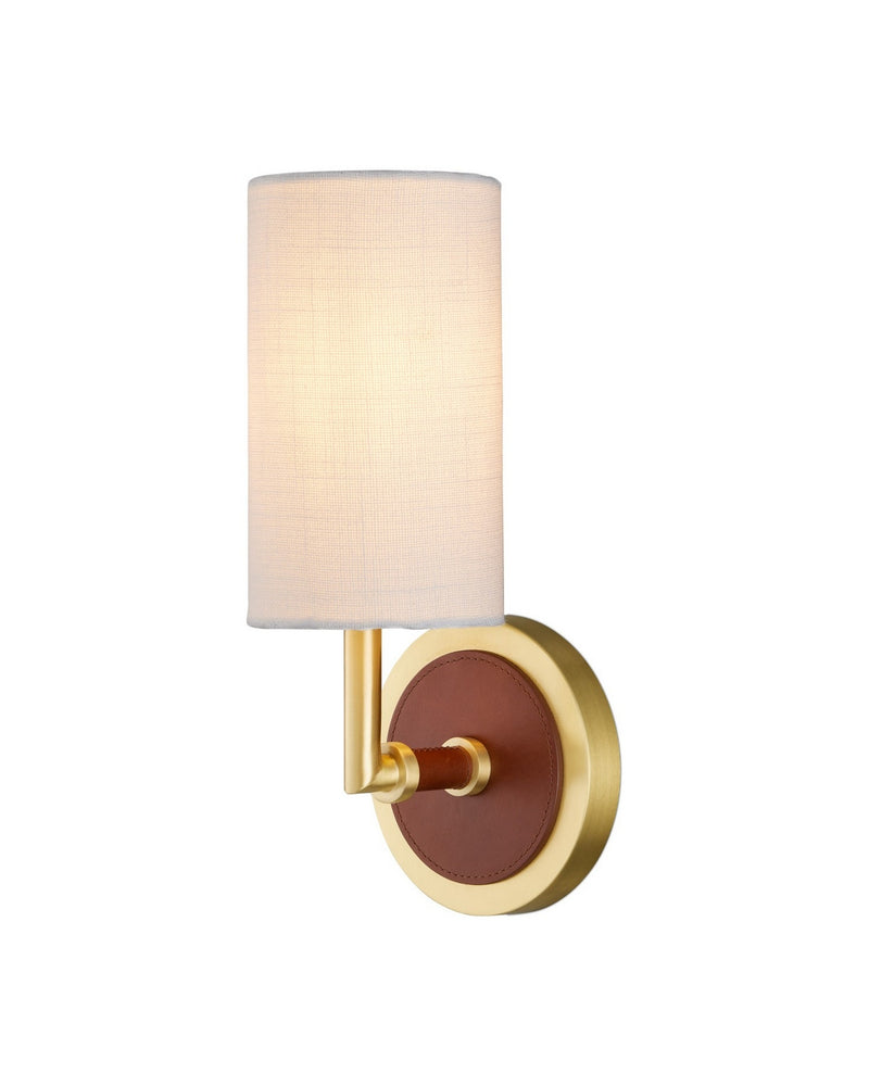 Currey and Company 5000-0298 One Light Wall Sconce, Saddle Brown/Brushed Brass