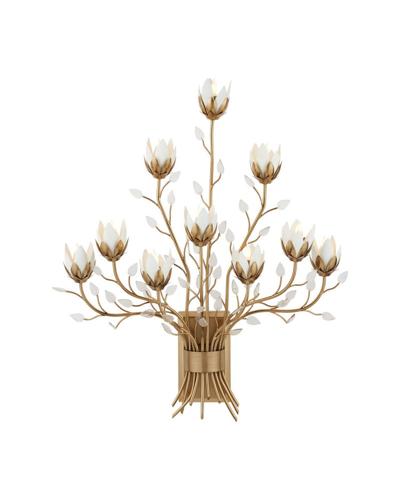 Currey and Company 5000-0299 Ten Light Wall Sconce, Antique Brass/White/Clear