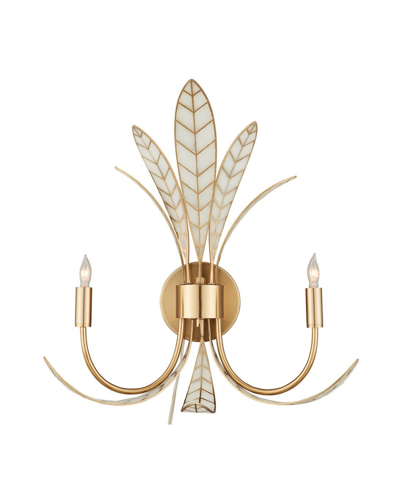 Currey and Company 5000-0301 Two Light Wall Sconce, Antique Brass/Off-White
