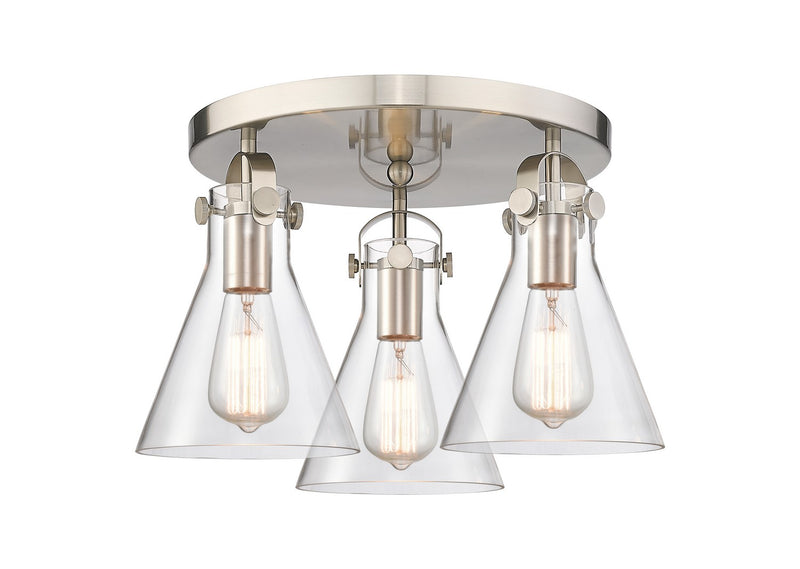 Innovations 410-3F-SN-G411-7CL Three Light Semi-Flush Mount, Satin Nickel