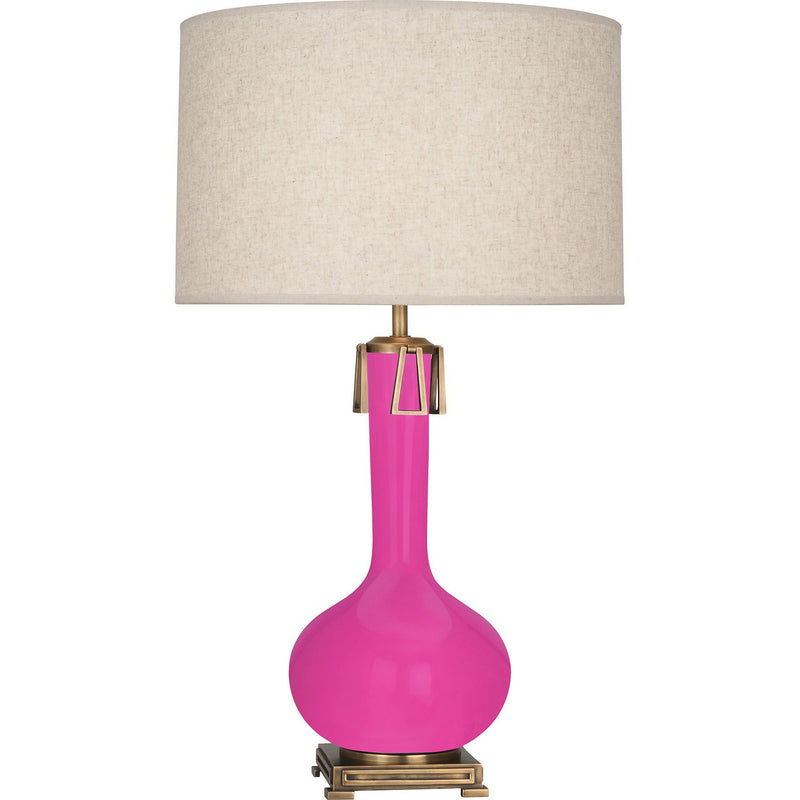 Robert Abbey RZ992 One Light Table Lamp, Razzle Rose Glazed Ceramic w/Aged Brass