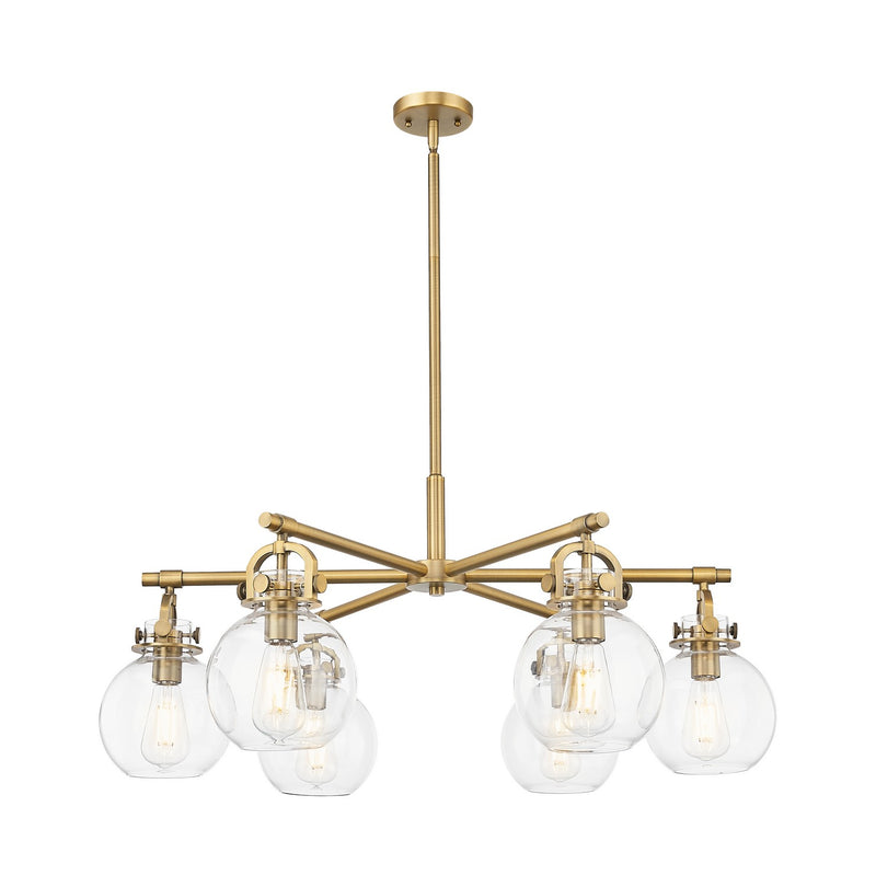 Innovations 410-6CR-BB-G410-7CL Six Light Chandelier, Brushed Brass