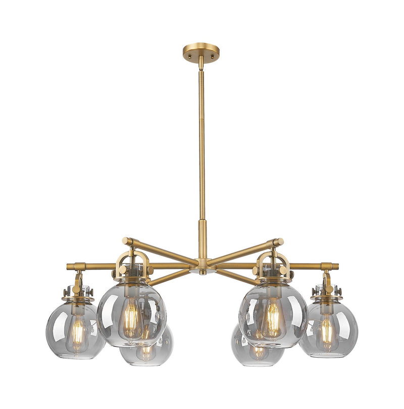 Innovations 410-6CR-BB-G410-7SM Six Light Chandelier, Brushed Brass