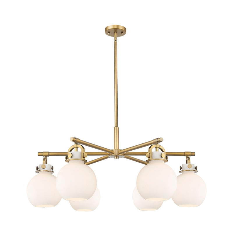 Innovations 410-6CR-BB-G410-7WH Six Light Chandelier, Brushed Brass