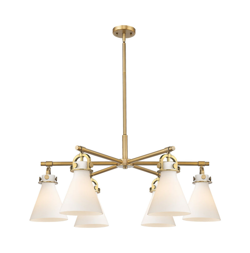 Innovations 410-6CR-BB-G411-7WH Six Light Chandelier, Brushed Brass