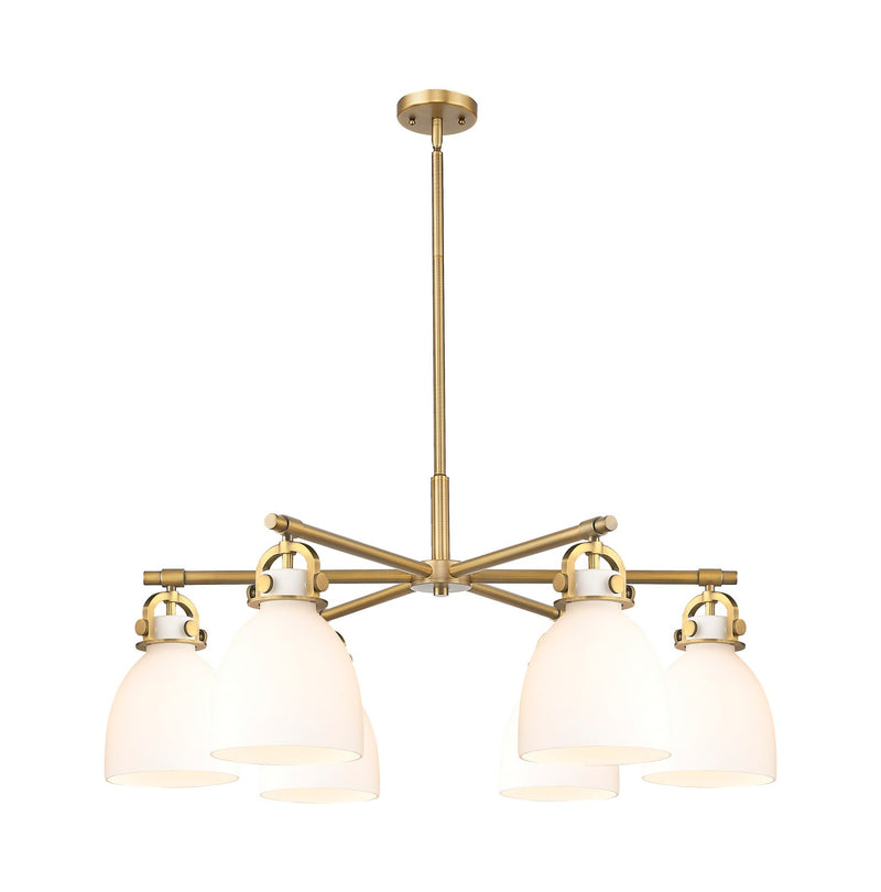 Innovations 410-6CR-BB-G412-7WH Six Light Chandelier, Brushed Brass