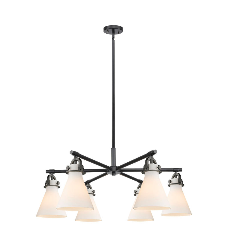 Innovations 410-6CR-BK-G411-7WH Six Light Chandelier, Matte Black