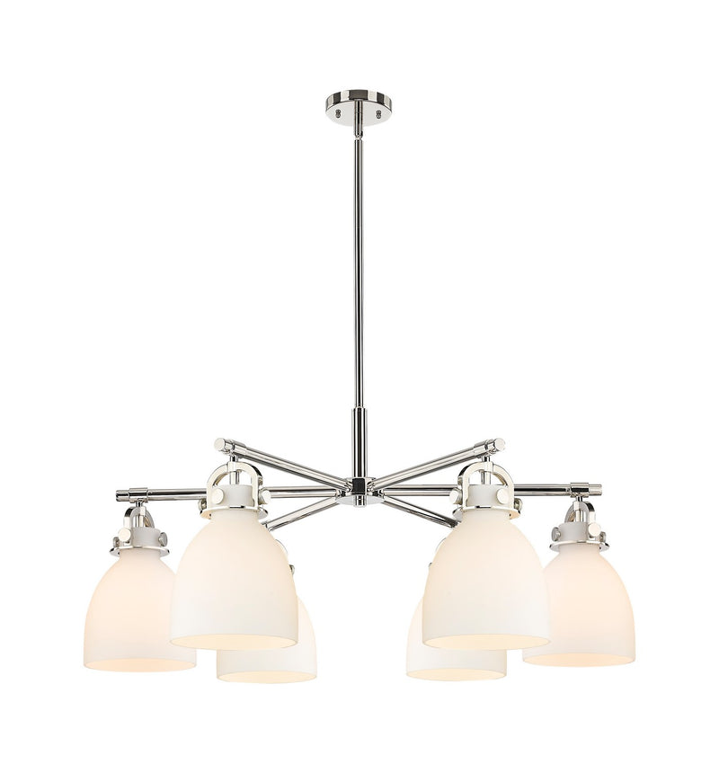 Innovations 410-6CR-PN-G412-7WH Six Light Chandelier, Polished Nickel