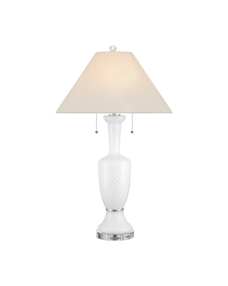 Currey and Company 6000-1066 Two Light Table Lamp, White/Clear/Polished Nickel