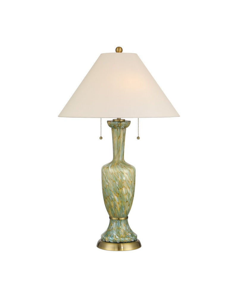 Currey and Company 6000-1069 Two Light Table Lamp, Green/Beige/Antique Brass