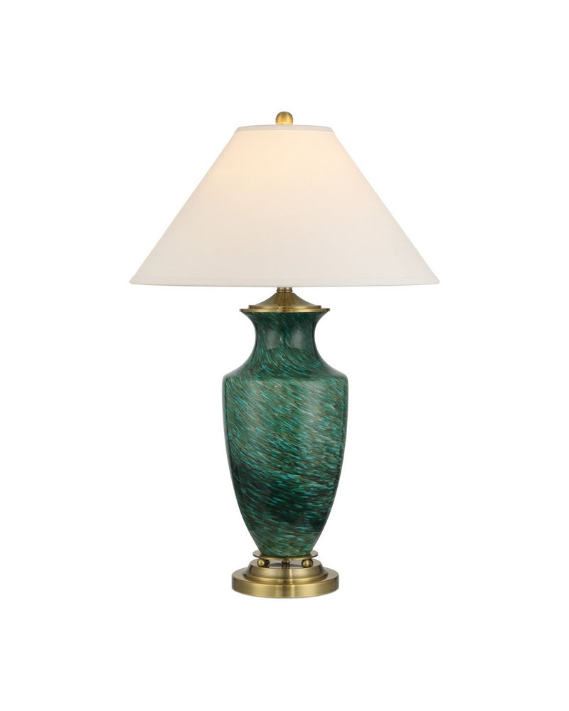 Currey and Company 6000-1070 One Light Table Lamp, Green/Antique Brass