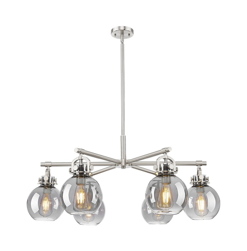 Innovations 410-6CR-SN-G410-7SM Six Light Chandelier, Satin Nickel