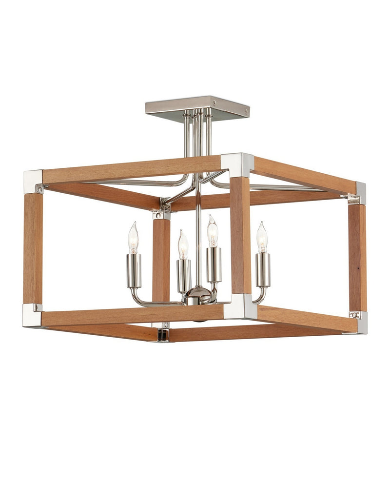 Currey and Company 9000-1284 Four Light Semi-Flush Mount, Natural/Polished Nickel