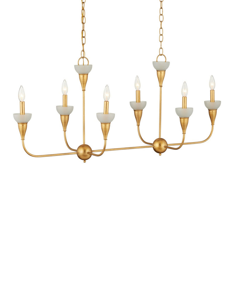 Currey and Company 9000-1329 Six Light Chandelier, Contemporary Gold Leaf/Contemporary Gold/Frosted