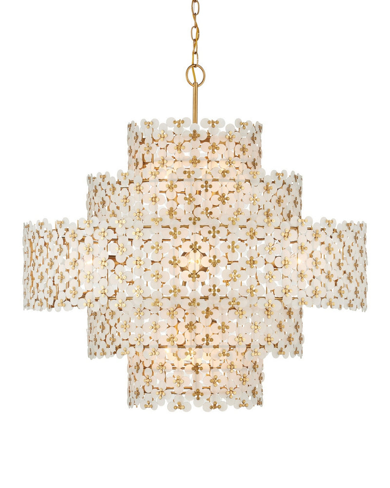 Currey and Company 9000-1331 12 Light Chandelier, Frosted/Brass