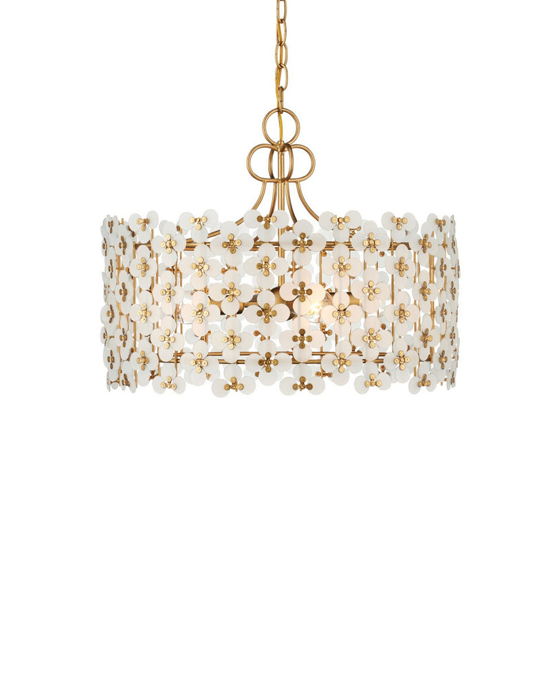 Currey and Company 9000-1332 Four Light Pendant, Frosted/Brass