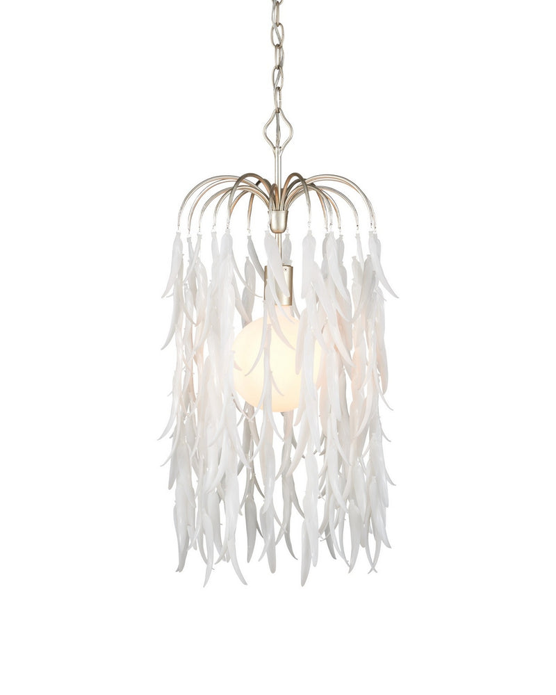 Currey and Company 9000-1334 One Light Pendant, White/Contemporary Silver Leaf/Contemporary Silver