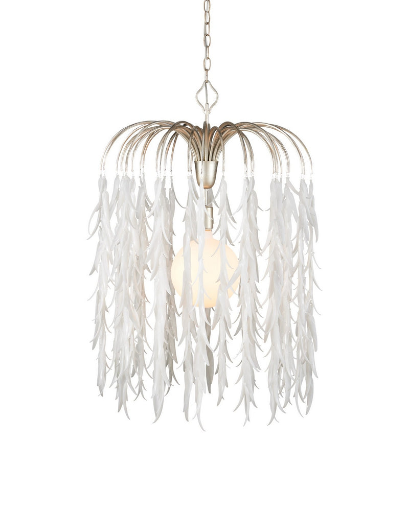 Currey and Company 9000-1335 One Light Pendant, White/Contemporary Silver Leaf/Contemporary Silver
